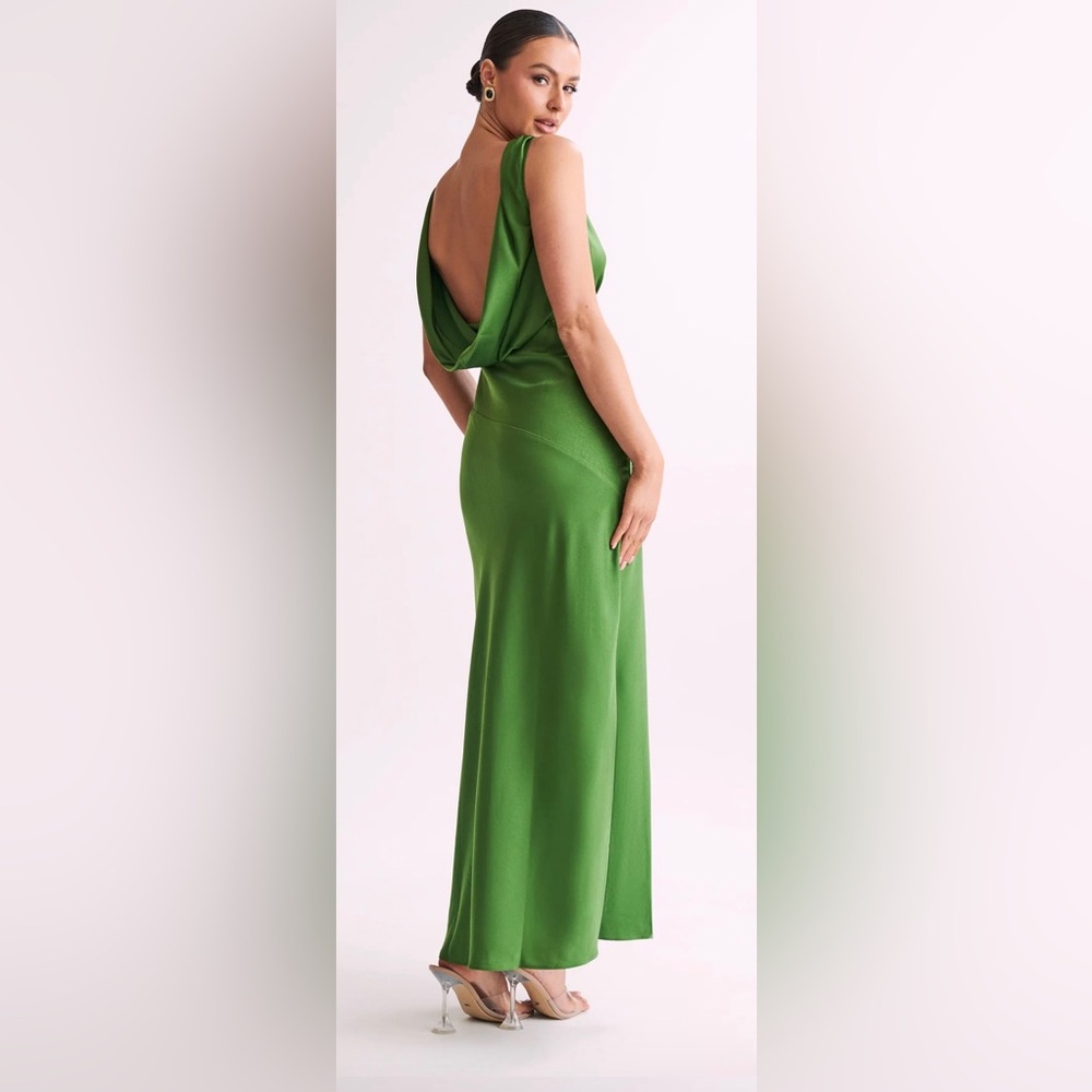 Maxi Satin Dress With Back Cowl - Emerald. New with tags - Picture 2 of 3